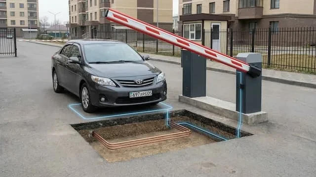 Установка индукционной петли для шлагбаума